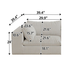 Cloud Sofa,Corduroy Fabric,Deep Seat Couches,Double-layer design,Removable  Cushion,No Assembly, DIY Combination for Living room, Bedroom,Conference room ,Apartment,White