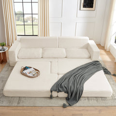 Modern Minimalist Corduroy L-Shaped Modular Sectional Sofa Bed, Beige, Foam Interior