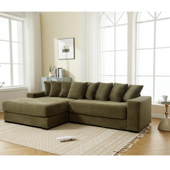 [NEW ARRIVED] [VIDEO PROVIDED] Oversized Two-Piece Couches, L Shaped Sofa, Corduroy, Left Chaise Daybed,with Armrests,Eight Throw Pillows,Corner Sofa,Easy To Assemble, Green