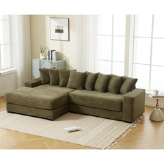 [NEW ARRIVED] [VIDEO PROVIDED] Oversized Two-Piece Couches, L Shaped Sofa, Corduroy, Left Chaise Daybed,with Armrests,Eight Throw Pillows,Corner Sofa,Easy To Assemble, Green