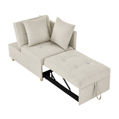 Convertible Sleeper Sofa Chair Adjustable Backrest Recliner with Pullout Sofa Bed with Wheels, Modern Linen Fabric for Living Room for Tight Spaces, Beige