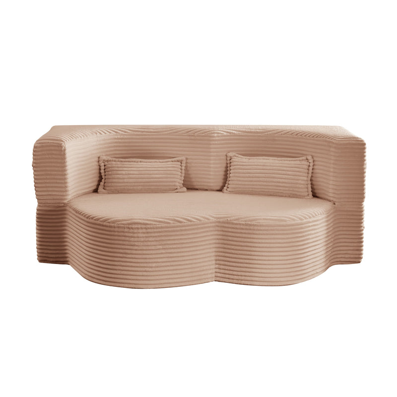 Modern Floor Sofa with 2 Pillows, Convertible Plush Corduroy Foam-Filled Sleeper Sofa Bed,15 ' Full Size Folding Mattress for Living Room, Guest Bed, no assembly required, Pink