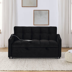Loveseats Sofa Bed with Pull-out Bed,Adjsutable Back and Two Arm Pocket,TypeC and USB Charging with Copper nail,Black (47'x53'x31')