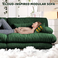 3-Seater Sectional Sofa Modular Deep Seat Sofa Couch , Chenille Sofa Soft Comfy Upholstered Furniture for Living Room, Apartment, Studio, Office,Chenille,Green