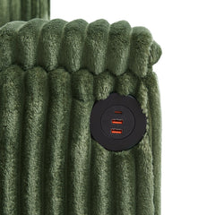 Modern 4-Seater Corduroy Sofa with USB Ports, Hidden Storage Arms, Flip-Top Cup Holders, Green, 133'