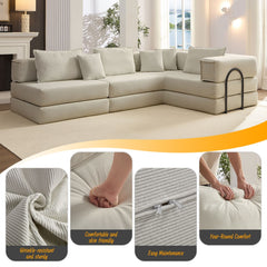 Oversized Upholstered Sectional Sofa Couch Set, Modular 118.2 ' L Shaped Floor Living Room Sofa Set With 6 Pillows, DIY Combination Sofa Couch for living rooms, apartments,bedrooms, Light Grey
