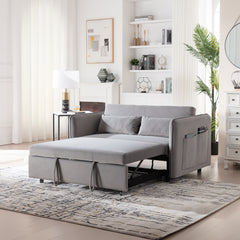 3 in 1 Convertible Sleeper Futon Sofa Bed, 55' Velvet Small Loveseat Lounge Couches with 2 Pillows, Reclining Backrest,Side Pockets for Living Room, Pull-Out Couch