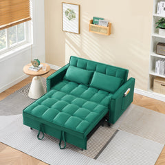 55-inch Green velvet sofa bed, elegant and convenient, with storage pockets, cleverly interpreting the three-in-one conversion