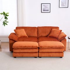 Corduroy 2-seats sofa With 2 back pillows,2 toss pillows and two ottoman,Comfy Sofa- Deep Seat Couch for Living Room,Orange
