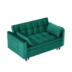 55-inch Green velvet sofa bed, elegant and convenient, with storage pockets, cleverly interpreting the three-in-one conversion