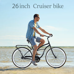 Single Speed Bicycles 26'Inch,Steel Frame, Wide Wheels for Stability, Rear Coaster Brakes,Multiple Colors Men's Beach Cruiser Bike