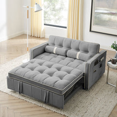 Modern 55.5' Pull Out Sleep Sofa Bed 2 Seater Loveseats Sofa Couch with side pockets, Adjsutable Backrest and Lumbar Pillows for Apartment Office Living Room