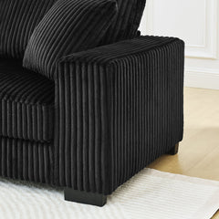 Corduroy Tufted Upholstered Sleeper Sectional Sofa, L-Shaped Modular Convertible Sofa , The arc-shaped footstool can be placed freely on the left and right-Black