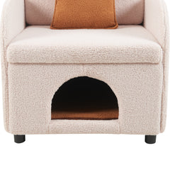 Furniture Style 2 in 1 Pet Friendly  Fluffy Fabric Sherpa Upholstered Leisure Armchair with Lumbar Pillow for Living Room Bedroom Home and Office, Cream White