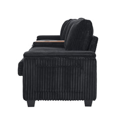 Modern 4-Seater Corduroy Sofa Couch with USB Ports and Hidden Storage in Black