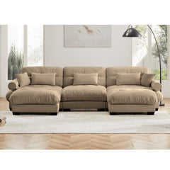 Modern U Shape Modular Sectional Sofa Couch with Movable Ottomans, Camel Velvet, Convertible L Shaped Living Room Sofa