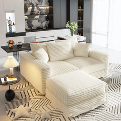 82.7 ' Plush Corduroy 3-Seat Sofa, Modern Comfy Upholstered Sofa Cloud Couch, Deep Seat Couches with Soft Pillows and 1 Ottomans, Convertible Sofa Lounge Chair, for Living Room,Apartment,Office,Beige