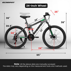 A2460 24 Inch Mountain Bike with Full Suspension, 21 Speed Shifter Lever with Gear Indicator, High Carbon Steel Frame, Mechanical Disc Brakes, Unisex for Men/Women/ Adults, Ideal for Trails.