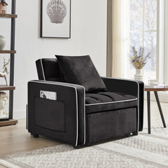 Modern Velvet Three-in-One Sofa Bed Chair Adjustable Recliner Black