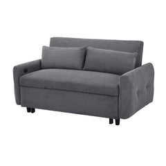 Modern Convertible Pull-out Sofa Bed with USB Ports, Dark Grey Corduroy, 57.48'