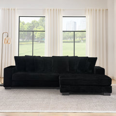 Corduroy Tufted Upholstered Sleeper Sectional Sofa, L-Shaped Modular Convertible Sofa , Can freely change the position of the footrests-Black(Assembly is required)