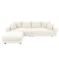 102.4 'Plush Corduroy 4-Seat Sofa,Modern Comfy Upholstered Sofa Cloud Couch,Deep Seat Couches with Soft Pillows and Movable Ottoman,Convertible Sofa Lounge Chair,for Living Room,Apartment,Office,Beige