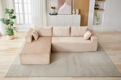 Compression Sectional Couch with Comfy Chaise, Boneless L Shape Sofa with Deep Seat, Minimalist Modular Couches Sleeper for Living Room Bedroom Apartment Lounge,corduroy,Beige