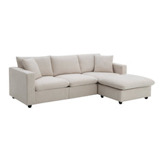 Modern Sectional Sofa with Movable Ottoman and Throw Pillows in Beige, Polyester Fabric, 101*66 inches