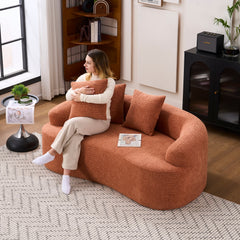LY-025S Coral Curved Loveseat: Compressed No Assembly, Chenille Small Sofa, 30D Sponge, Compact for Apartments, 65' L, 300Lbs, 3 Pillows