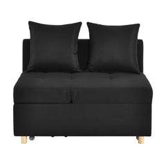 Convertible Sleeper Sofa Chair Adjustable Backrest Recliner with Pullout Sofa Bed with Wheels, Modern Linen Fabric for Living Room for Tight Spaces, Black