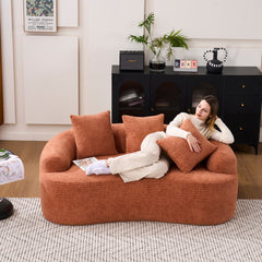 LY-025S Coral Curved Loveseat: Compressed No Assembly, Chenille Small Sofa, 30D Sponge, Compact for Apartments, 65' L, 300Lbs, 3 Pillows