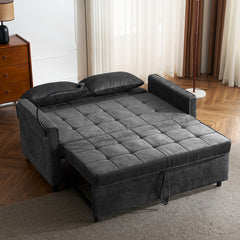 Contemporary 56.9' Loveseat Sofa Bed Sleeper with Reversible Backrest, Side Pockets, USB Ports, Phone Holder, Black Chenille