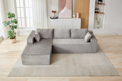 Compression Sectional Couch with Comfy Chaise, Boneless L Shape Sofa with Deep Seat, Minimalist Modular Couches Sleeper for Living Room Bedroom Apartment Lounge,corduroy,Grey