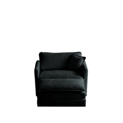 Modern Accent Chair with Ottoman, Living Room Club Chair Chenille Upholstered Armchair , Reading Chair for Bedroom, Black Chenille
