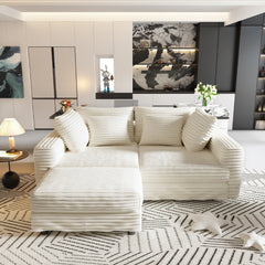 102.4 'Plush Corduroy 4-Seat Sofa,Modern Comfy Upholstered Sofa Cloud Couch,Deep Seat Couches with Soft Pillows and Movable Ottoman,Convertible Sofa Lounge Chair,for Living Room,Apartment,Office,Beige