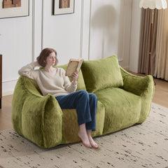 Giant Bean Bag Couch for Adults, Ultra Soft Fluffy Loveseat Bean Bag Sofa, Oversized Chase Lounge Chair Indoor for Living Room Bedroom, No Assembly Required Cozy Reading Chair with Pillows, Green