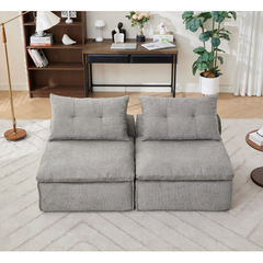 [NEW ARRIVED] [VIDEO PROVIDED]Modular Sofa,No Armrests,At will DIY, Chenille Fabric,Neck Pillow-Back Lounge Sofa Chair,Reading Nook, or Apartment Living, Lumbar Pillow,2 Seats,Upholster ,Light Gray