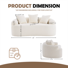 LY-025S Loveseat Sofa with Wood Grain Chenille Fabric, Cloud White High-Density Sponge Couch, Compact Design for Small Spaces