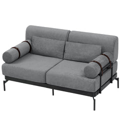 Modern Loveseat Sofa 59' Sofa Couch 2-Seater with USB Ports, Unique Cylindrical Armrests, Grey Chenille
