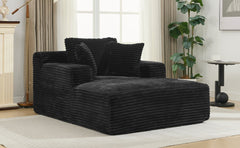 Modern Black Corduroy Chaise Lounge Sofa Bed with Removable Pillows, 48.8' Upholstered Sleeper Sofa