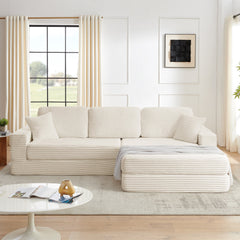 Modern Minimalist Corduroy L-Shaped Modular Sectional Sofa Bed, Beige, Foam Interior