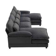Modern U-shaped Sectional Sofa with Waist Pillows, 6-seat Upholstered Sleeper Sofa with Chaise Lounge in Velvet, 109.8*55.9', Gray
