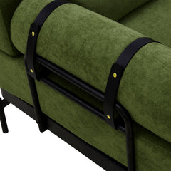 Modern Loveseat Sofa 2-Seater with USB Ports, Cylindrical Armrests, Green Chenille, 59 Inch
