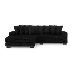 Corduroy Tufted Upholstered Sleeper Sectional Sofa, L-Shaped Modular Convertible Sofa , Can freely change the position of the footrests-Black(Assembly is required)
