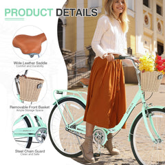 26 Inch Single Speed Folding Lady Bike , Durable Steel Frame,Compact Design for Easy Storage and Commuting
