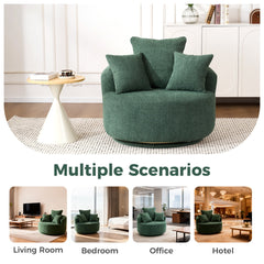 360° Swivel Chair Accent Barrel Chair Swivel Round Upholstered Sofa Chair with 3 Removable Pillows for Living Room, Bedroom, Office and Hotel, High-Resilience Sponge,Green