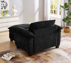 51' Oversize Chaise Lounge Chair with Ottoman and Storage  Upholstered Soft Chenille Black
