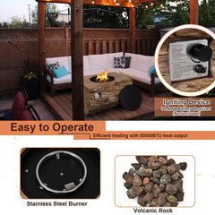 40" Rectangular Propane Fire Pit Table W/ Rocks & Gas Kit, 50K BTU (SAK21411)