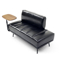 55'Inch Width Modern End of Bed Bench,Black Faux Leather Upholstered With side table, 360-degree Swivel tray couch,Entryway Ottoman,Window Bench with  Metal Legs for Bedroom, Living Room