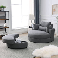 [Video] Welike Swivel Accent Barrel Modern Dark Grey Sofa Lounge Club Big Round Chair with Storage Ottoman Linen Fabric for Living Room Hotel with Pillows,2PCS.